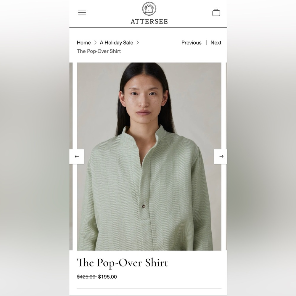 Attersee The Pop-Over Shirt szM Cypress NO LONGER AVAILABLE!!!!